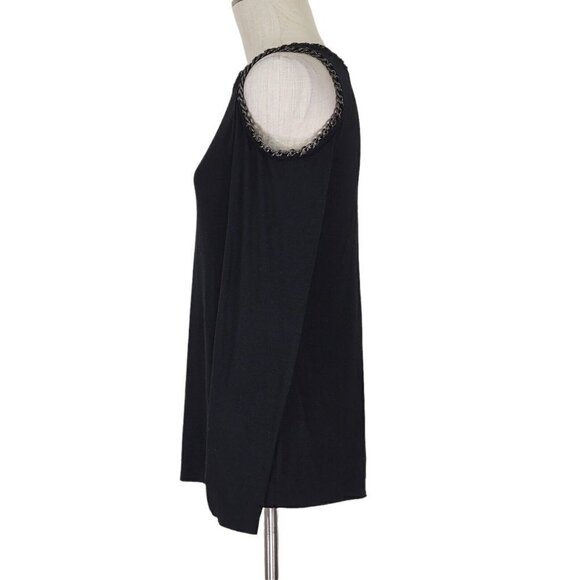 Bailey 44 Cold Shoulder Top Size S Chain Detailing Neck Shoulder Long Sleeve - Picture 3 of 10